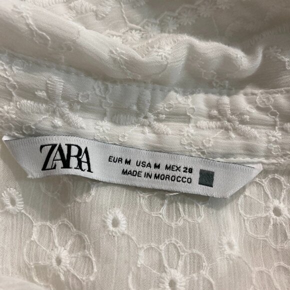 ZARA Long Sleeve Button Down Crop Top Eyelet Embroidered Semi sheer White M - Picture 6 of 11